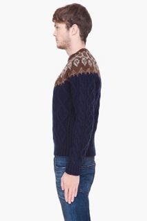 Sasquatchfabrix Navy And Brown Nordic Fisherman Knit for men