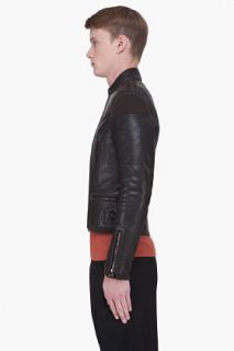 Lanvin Black Wool Trim Leather Jacket for men