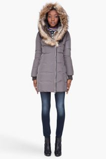 Mackage Grey Hooded Fur trimmed Trish Coat for women