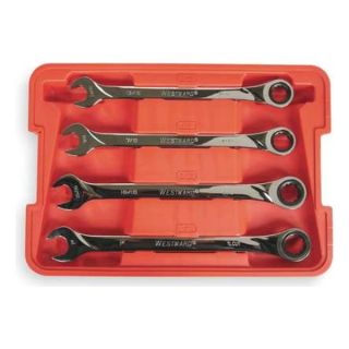 Westward 1LCD4 Ratcheting Wrench Set, SAE, 12 pt., 4 PC