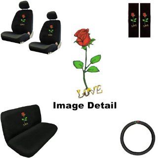 Love Red Rose Flower Auto Accessories Interior Car Truck SUV Combo Kit