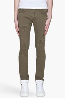 Neil Barrett Khaki Green Distressed And Patched Jeans for men