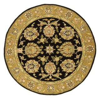 Handmade Tabriz Black/ Gold Wool and Silk Rug (8 Round)