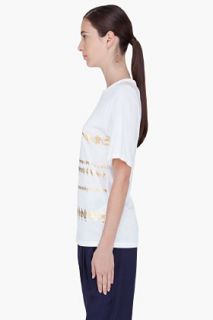 3.1 Phillip Lim White Silk Trim Gold Print T shirt for women