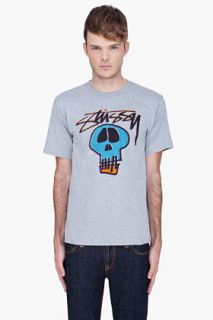 Stussy Grey Old Skull Print T shirt for men