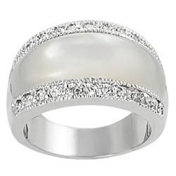 Silvertone Mother of Pearl and Cubic Zirconia Dome Ring