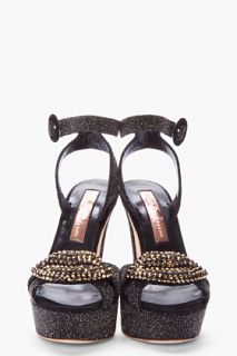 Rupert Sanderson Black Marilyn Gold Lips Pumps for women