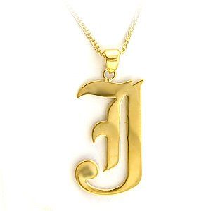Initial J Pendant with Chain   Gold Plated Brass, Weight