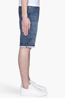 Marni Faded Indigo Striped Cuff Jean Shorts for men