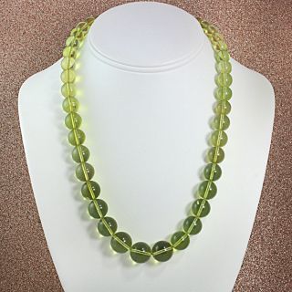 Handtied Graduating Green Baltic Amber Rounds Necklace (Lithuania