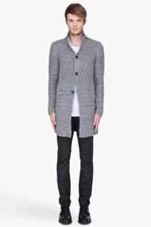 John Varvatos Grey Alpaca Knit Jacquard Cardigan for men