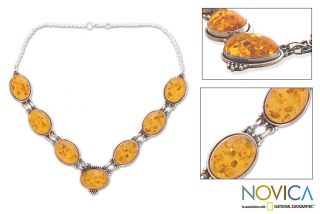 Sterling Silver Amber Honey Love Necklace (India)