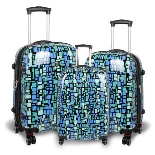 World Blue Squares Pebble 3 piece Polycarbonate Luggage Set