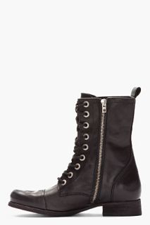 Diesel Black Leather Arthik Combat Boots for women