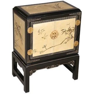 Black and Gold Lacquer Oriental Cabinet/ End Table