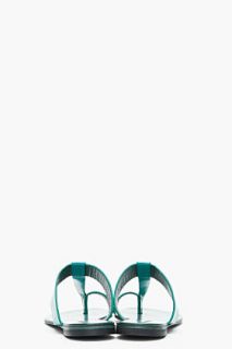 Jil Sander Teal Leather T strap Flat Sandals for women