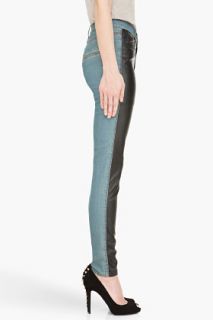 McQ Alexander McQueen Black Leather Patchwork Jean for women
