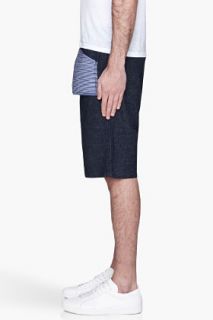 Marni Deep Indigo Striped Floating Pocket Jean Shorts for men