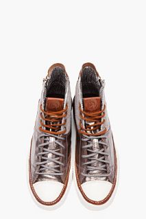 Diesel Silver Leather D zippy Sneakers for men