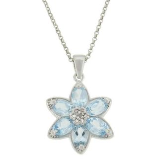 Sterling Silver Blue Topaz and Diamond Accent Flower Necklace