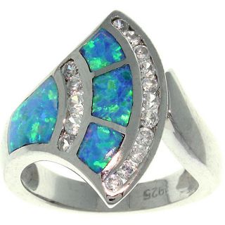 CGC Sterling Silver Created Opal and Cubic Zirconia Stylish Fan Ring