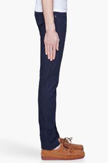 Maison Kitsune Washed Navy Slim Cut Trousers for men
