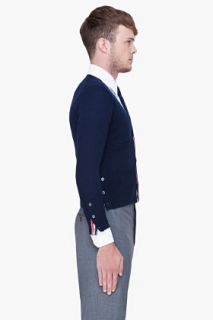 Thom Browne Navy Striped Cashmere Cardigan for men
