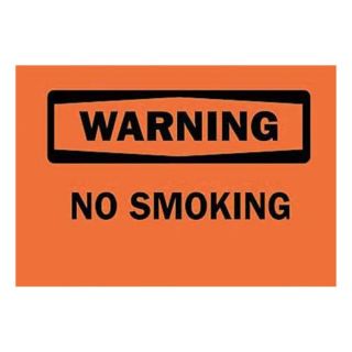 Brady 25101 Warning No Smoking Sign, 10 x 14In, BK/ORN