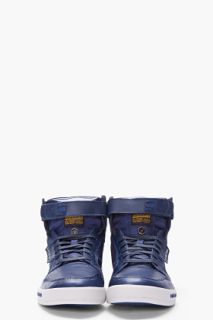 G Star Navy Leather Yard Bullion Sneakers for men