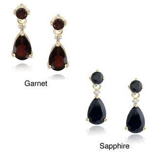 Glitzy Rocks 18k Gold Overlay Garnet or Sapphire Teardrop Earrings
