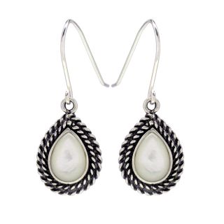 Sunstone Sterling Silver White Mother of Pearl Rope Edge Earrings