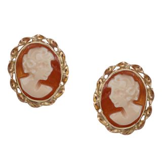 14k Yellow Gold Hand carved Shell Tortiglione Cameo Earrings
