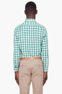 Shipley & Halmos Green Woven Plaid Shirt for men