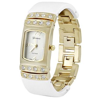 Geneva Platinum Womens Rhinestone accented White Bracelet Watch