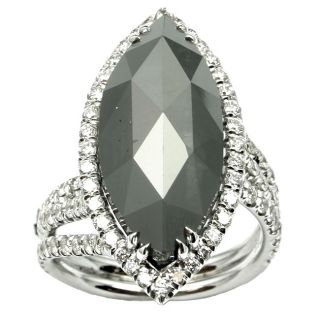 18k Gold 12 3/4ct TDW Black and White Marquise Diamond Ring (F, VS2