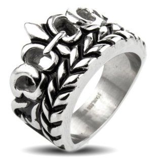 316L Stainless Steel Fleur De Lis Vined Crown Cast Ring