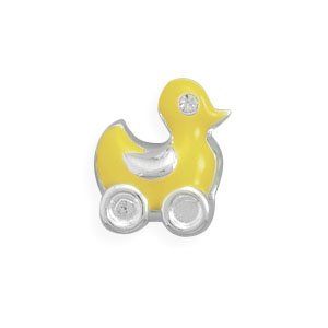 Yellow Rubber Duckie Bead with Crystal Slide On Charm