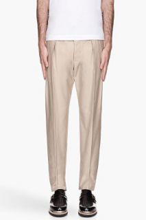 Balmain Beige Pleated Cotton Trousers for men