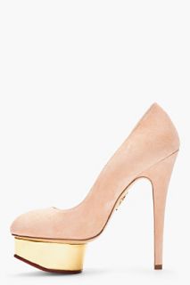 Charlotte Olympia Blush Suede & Gold Dolly Pumps for women