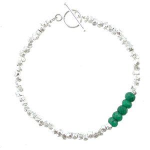 Green Emerald Gemstone and Sterling Silver Rock Bead