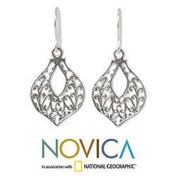 Sterling Silver Lace Petals Dangle Earrings (Thailand)