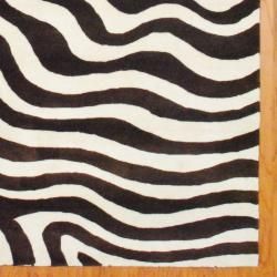 Indo Hand tufted Zebra print Brown/ Ivory Wool Rug (8 x 10