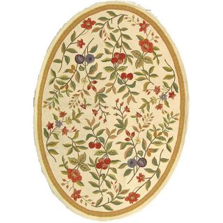Hand hooked Garden Ivory Wool Rug (76 x 96 Oval)