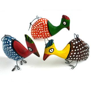 Handmade Holiday Ornament Set of Three Guinea Fowl (Mozambique