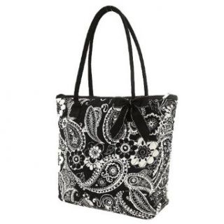 Belvah Quilted Paisley & Floral Tote Bag (Black/ White