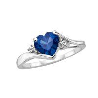 Lab Created Sapphire and Diamond ring in 10K white gold