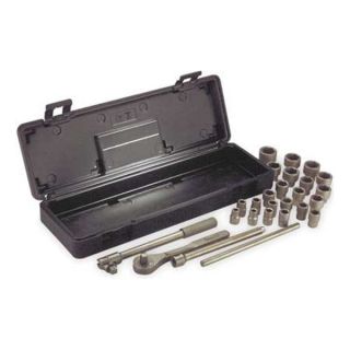 Ampco W 260 Socket Set, SAE, 6 Pt, 1/2 In Dr, 21 Pc