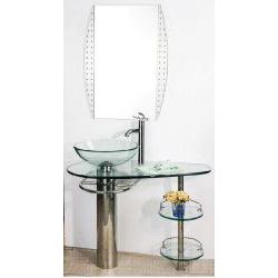 Chrome 36 inch Bathroom Vanity Vessel Sink and Faucet Combo