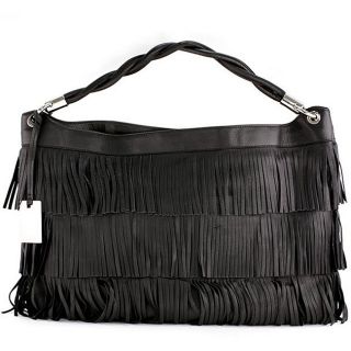 Furla Halley Onyx Leather Fringe Hobo Bag
