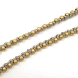 Triple Wrap Mini Brass Beads Gray Cotton Rope Bracelet (Thailand